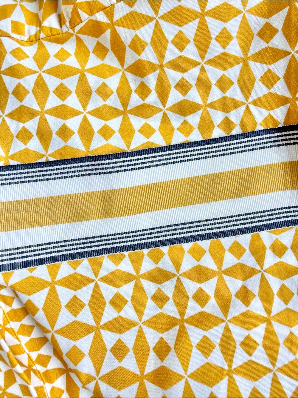 Yellow Geometric Midi Shirt Dress with Striped Tie Belt - Picture 6 of 11